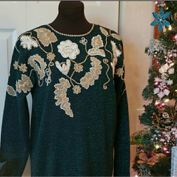 VNTG Jaclyn Smith Green Metallic Sweater - Picture 1 of 4